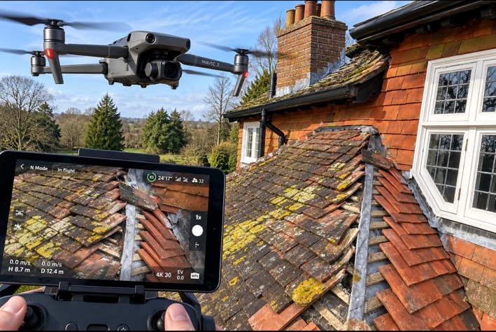 Illustrative drone roof inspection