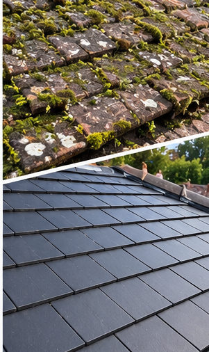 Illustrative image: Example of roof covering condition before and after maintenance