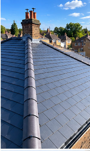 Illustrative image: Example of pitched roof coverings and ridges