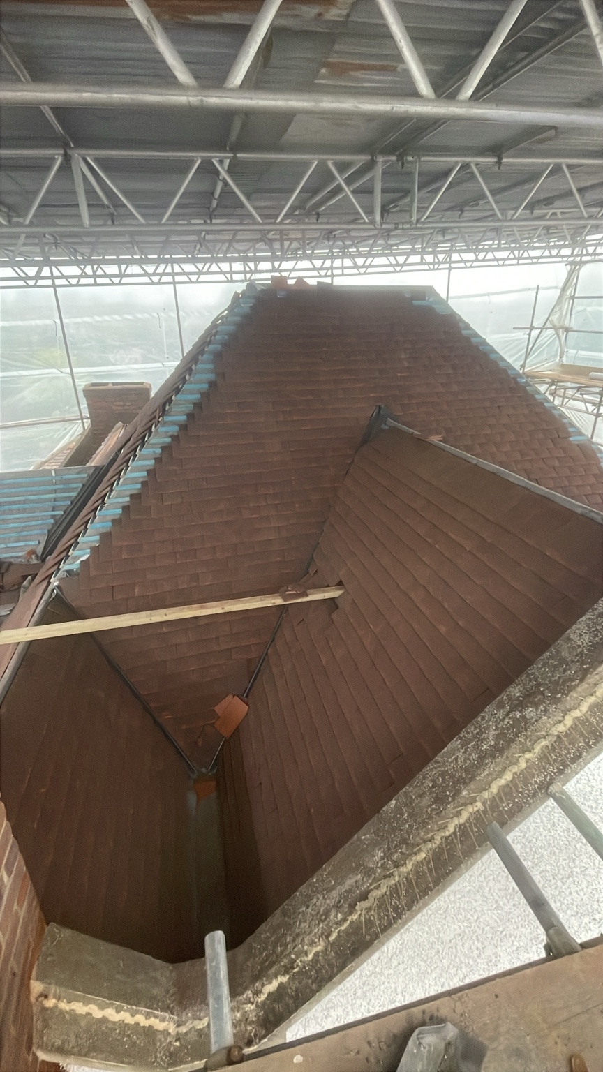Tiled roof during construction